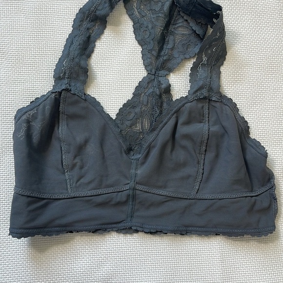 Free People Galloon Racerback Bralette Size M Grey Coquette Feminine Floral EUC - Picture 5 of 7